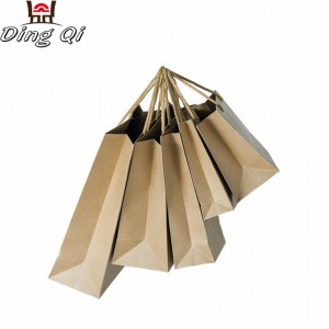 Small cheap custom recycable brand name customised recycle brown shopping carry t-shirt packaging kraft gift paper bag