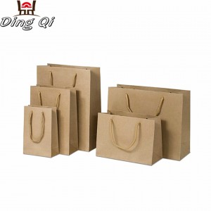 Small cheap custom recycable brand name customised recycle brown shopping carry t-shirt packaging kraft gift paper bag