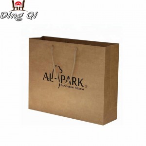 Small cheap custom recycable brand name customised recycle brown shopping carry t-shirt packaging kraft gift paper bag