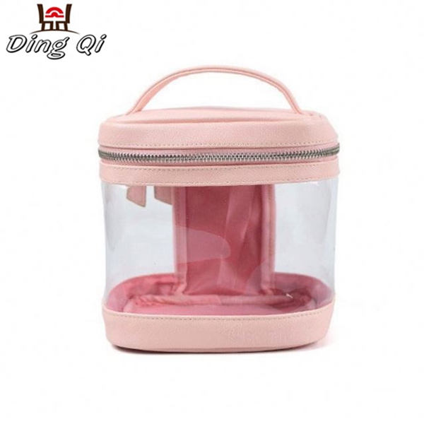 Custom pink pvc cosmetics bag transparent make up zipper pouch with