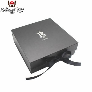 Book shape flip top flat folding magnet cardboard gift box magnetic closure with ribbon for shoes clothing